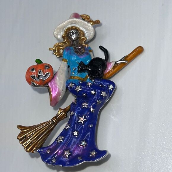 KIRK'S FOLLY BROOCH / CLIP PENDANT BLUE STELLA BY STARLIGHT WITCH SILVERTONE - Picture 4 of 9